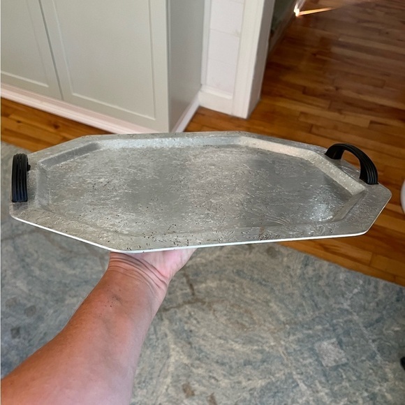 Vintage Forman Family Aluminum Serving Tray Handled Embossed Floral Pattern 15” - Picture 11 of 14